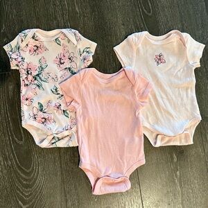 Little Me Pink and Floral Newborn Baby Girl Bodysuit Trio